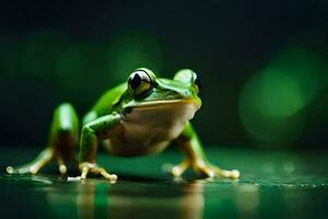 a frog is standing on a green background. AI-Generated photo