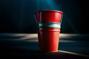 a red bucket with a handle on it. AI-Generated photo