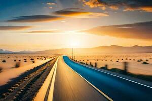 un largo la carretera en el Desierto con el Dom ajuste. generado por ai foto