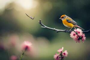 foto fondo de pantalla el pájaro, flores, primavera, el pájaro, primavera, el pájaro, primavera,. generado por ai