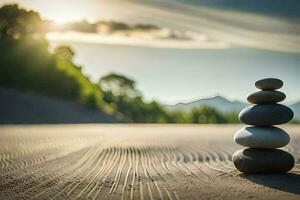 stacked stones in the sand. AI-Generated photo