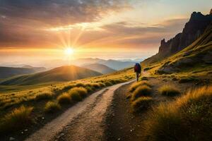 the sun rises over the mountains. AI-Generated photo