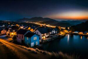 photo wallpaper the sky, night, the sea, houses, the mountains, the lake, the. AI-Generated