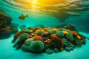 a coral reef and fish in the ocean. AI-Generated photo