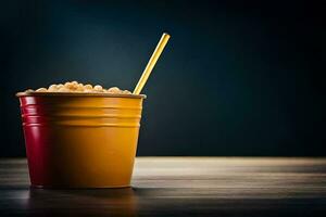 popcorn in a cup on a dark background. AI-Generated photo