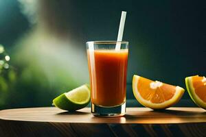 orange juice in a glass with slices of orange. AI-Generated photo