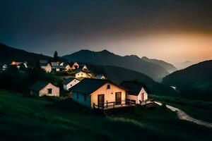 foto fondo de pantalla el cielo, montañas, el aldea, el casa, el casa, el aldea,. generado por ai