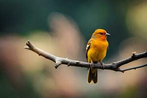 un pequeño naranja pájaro es sentado en un rama. generado por ai foto