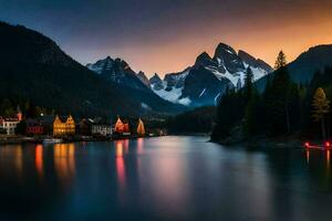 foto fondo de pantalla el cielo, montañas, lago, el montañas, el montañas, el montañas, el. generado por ai