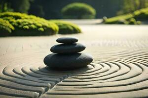 a zen garden with stones in the middle. AI-Generated photo