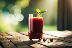 un vaso de arándano jugo en un mesa. generado por ai foto