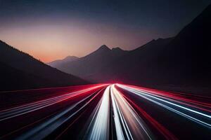 a long exposure photograph of a road with light trails. AI-Generated photo