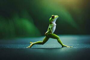 a frog is walking on a road. AI-Generated photo