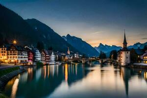 the town of hallstatt at dusk. AI-Generated photo