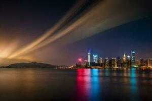 the city skyline at night with a long exposure. AI-Generated photo