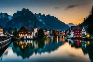 el hermosa pueblo de Altenburg a oscuridad. generado por ai foto