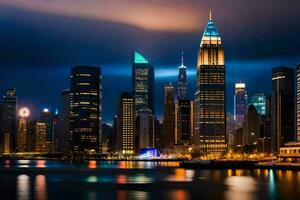 el nuevo York ciudad horizonte a noche. generado por ai foto