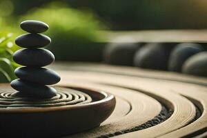 un zen jardín con piedras y plantas. generado por ai foto