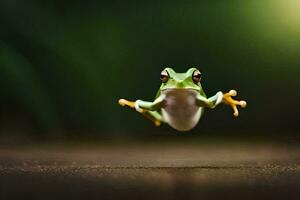 a frog jumping in the air. AI-Generated photo