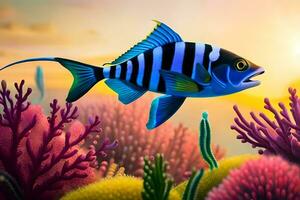 fish in the ocean with coral reefs and other plants. AI-Generated photo