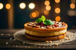 a cake with berries and nuts on top. AI-Generated photo