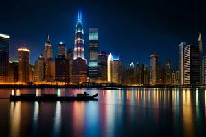 the city skyline at night in shanghai. AI-Generated photo