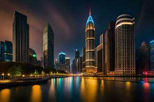 the city skyline at night in shanghai. AI-Generated photo