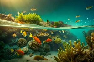 a coral reef with fish and corals. AI-Generated photo