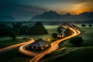 a long exposure photo of a road in the countryside. AI-Generated