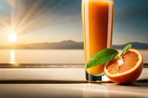 a glass of orange juice with a slice of orange. AI-Generated photo