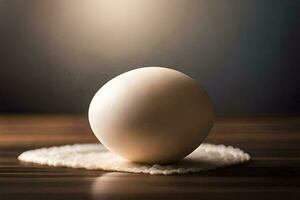 un blanco huevo sentado en parte superior de un paño. generado por ai foto
