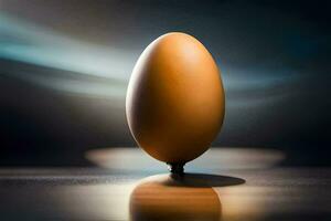 an egg on a table with a light behind it. AI-Generated photo