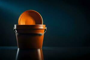 an orange bucket with a lid on top. AI-Generated photo