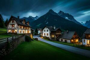 photo wallpaper the sky, mountains, house, the dark, night, the mountains, the al. AI-Generated