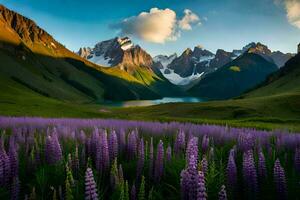 the lupine flowers are blooming in the mountains. AI-Generated photo