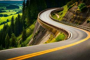 un devanado la carretera en el montañas. generado por ai foto