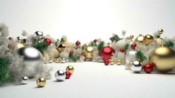 un clásico Navidad adornado con un formación de vibrante Navidad pelotas y adornos, ai generativo foto