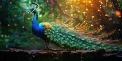 A beautiful peacock showing off its beautiful feathers, AI Generative photo