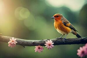 photo wallpaper the sun, bird, spring, flowers, bird, spring, bird, bird,. AI-Generated