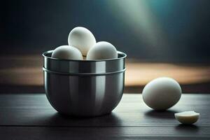 eggs in a cup on a table. AI-Generated photo