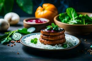 pumpkin and rice on a plate. AI-Generated photo