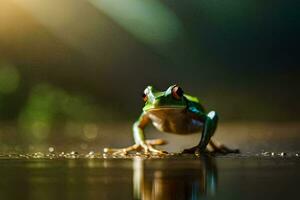 a frog is standing on the ground in the sunlight. AI-Generated photo