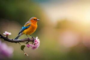 photo wallpaper the sky, bird, spring, the sun, flowers, bird, spring, the. AI-Generated