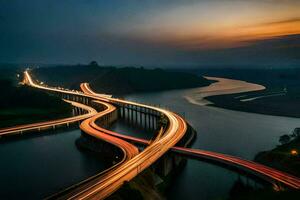 a long exposure photo of a bridge at night. AI-Generated