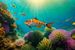 an underwater scene with fish and coral reefs. AI-Generated photo