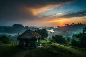 el amanecer terminado el selva. generado por ai foto