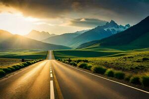 the road to the mountains. AI-Generated photo