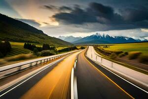 un la carretera con un montaña en el antecedentes. generado por ai foto