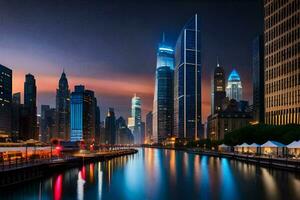 the chicago skyline at night. AI-Generated photo