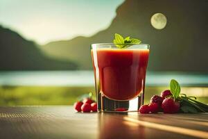a glass of juice with berries and mint. AI-Generated photo